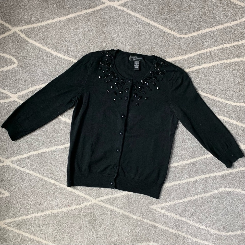 Cable & Gauge Black Cardigan w/ Jeweled Neckline